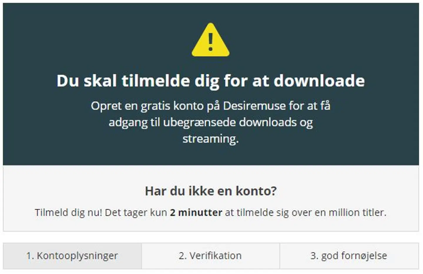 Brugere bliver bedt om at oprette login. Det kræver 'blot' kontooplysninger og verifikation på en side, som altså ikke har noget med DR at gøre.