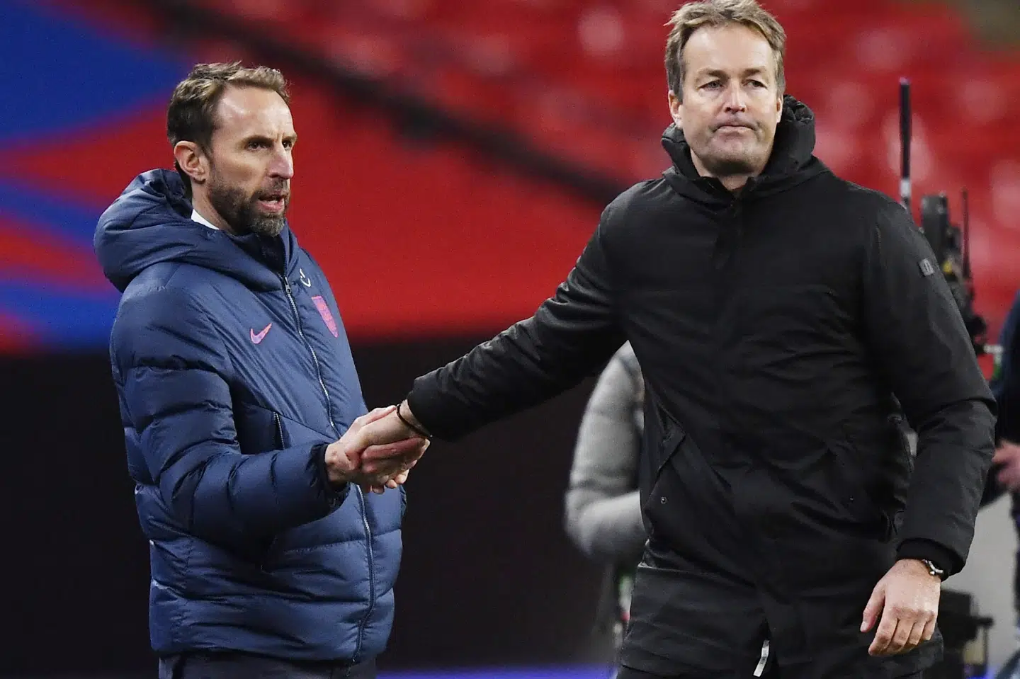 Gareth Southgate og hans spillere fik blot et enkelt point ud af de to Nations League-kampe mod Danmark i efteråret. Toby Melville/Reuters
