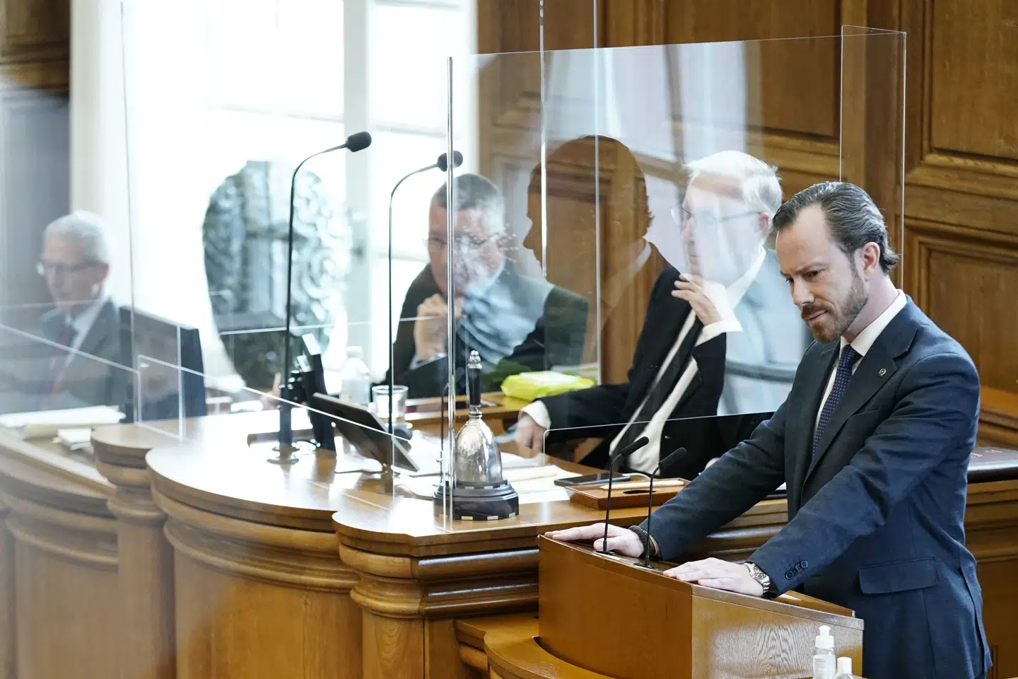 Jakob Ellemann-Jensen (V). Møde i Folketingssalen, som indledes med en udvidet partilederdebat, på Christiansborg tirsdag den 13. april 2021. Desuden behandles lovgivning om mink og kompensation til minkavlerne. Mads Claus Rasmussen/Ritzau Scanpix