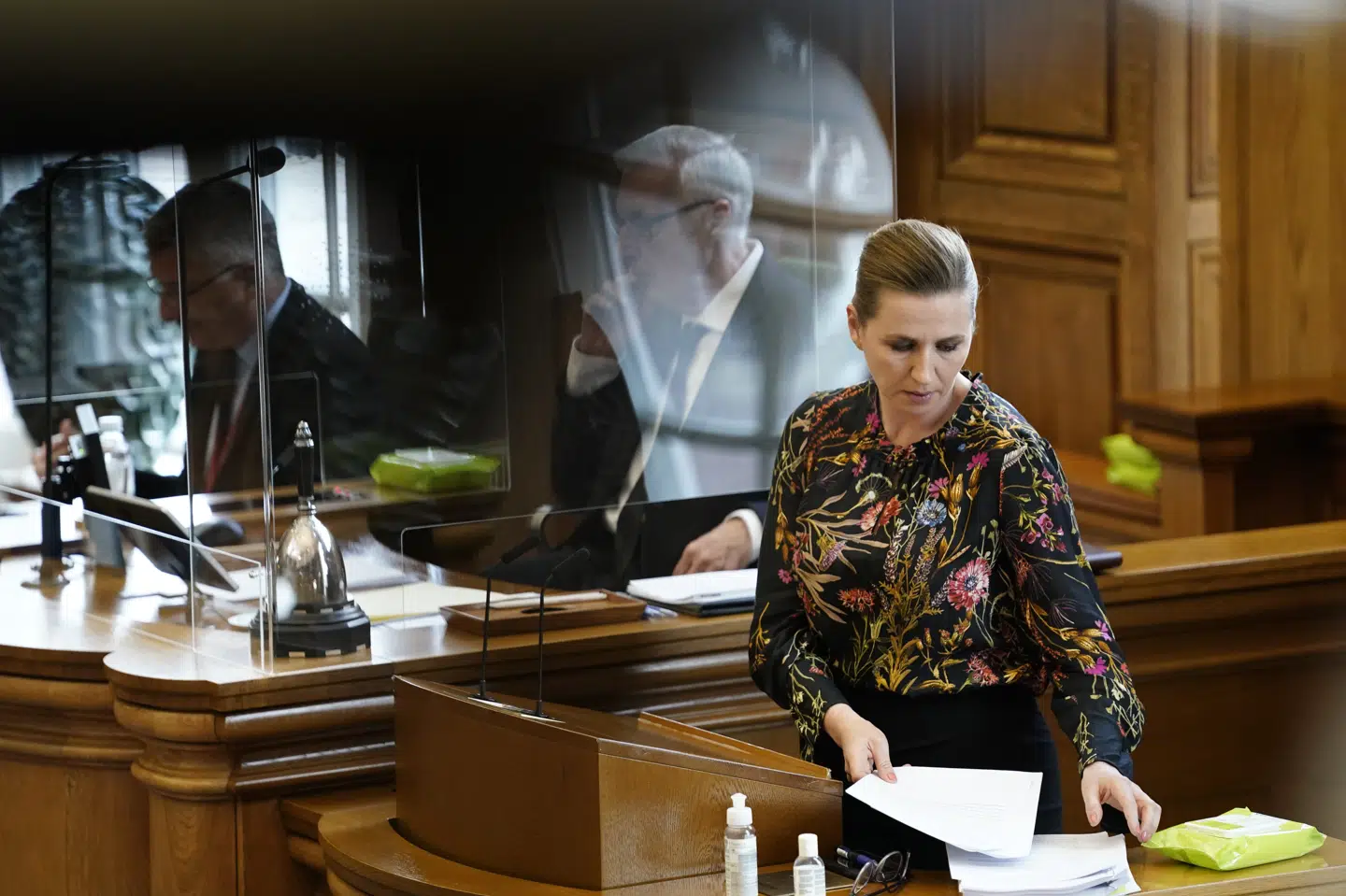 Statsminister Mette Frederiksen (S). Møde i Folketingssalen, som indledes med en udvidet partilederdebat, på Christiansborg tirsdag den 13. april 2021. Desuden behandles lovgivning om mink og kompensation til minkavlerne. Mads Claus Rasmussen/Ritzau Scanpix