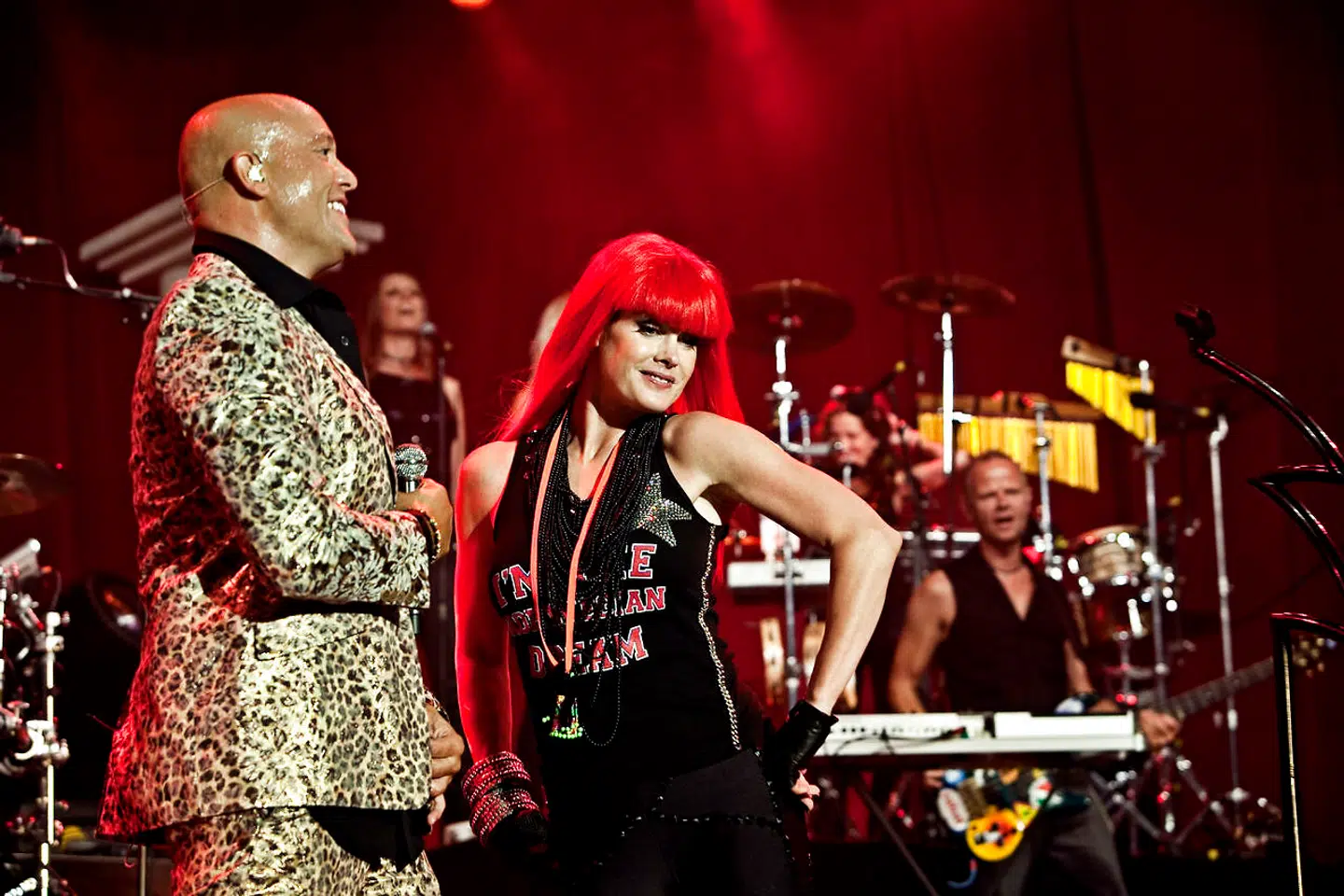 Aqua-koncert på Plænen i Tivoli. Fredagsrock i Tivoli 7. august. Lene Nystrøm og Rene Dif.