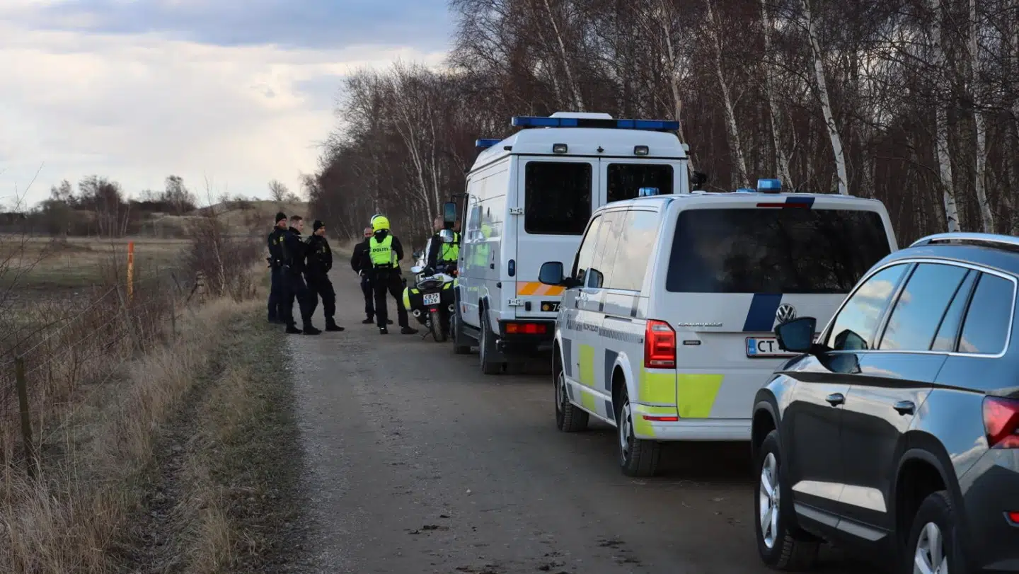 Både politi, bandvæsen og Forsvarets Sprængningseksperter (EOD) er til stede i skoven.