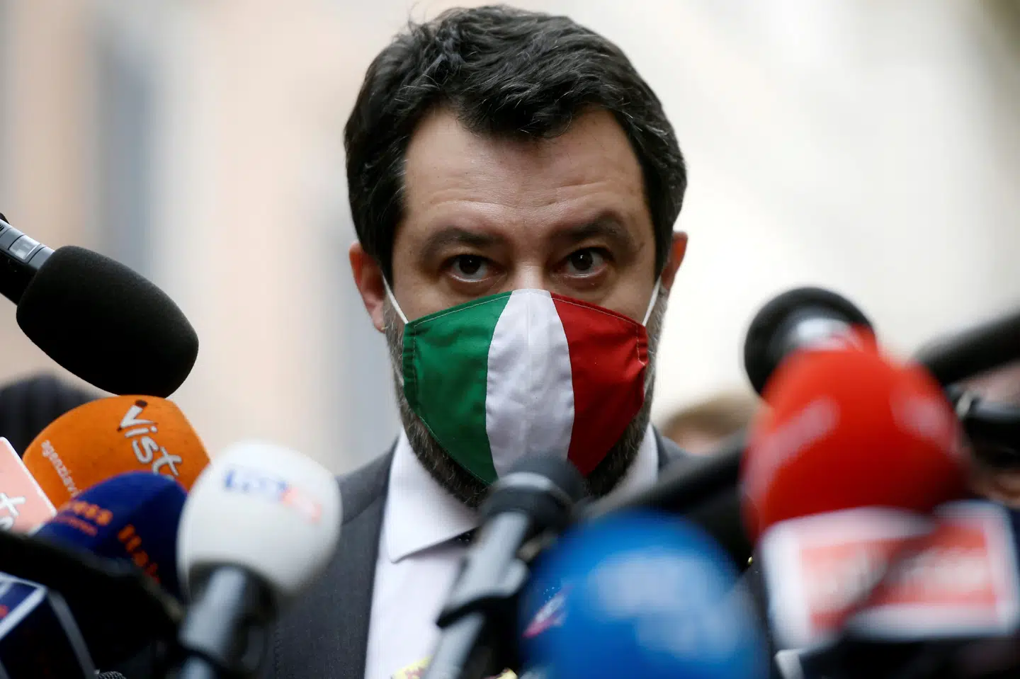 Partileder Matteo Salvini fra det indvandringskritiske højrefløjsparti Lega er anklaget for magtmisbrug og ulovlig frihedsberøvelse i en sag fra 2019, hvor han var indenrigsminister. Men han bør ikke tiltales, mener anklager. (Arkivfoto) Filippo Monteforte/Ritzau Scanpix