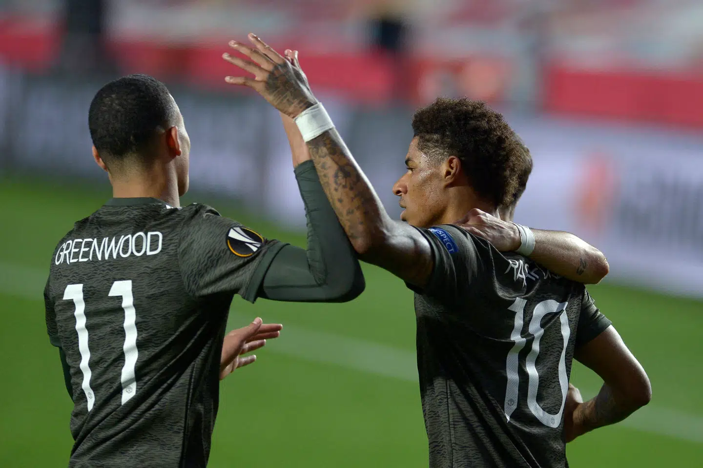 Marcus Rashford var manden, der scorede Manchester Uniteds første mål i 2-0-sejren over Granada i den første af to Europa League-kvartfinaler, hvilket giver englænderne en stor fordel inden returopgøret i næste uge. Cristina Quicler/Ritzau Scanpix