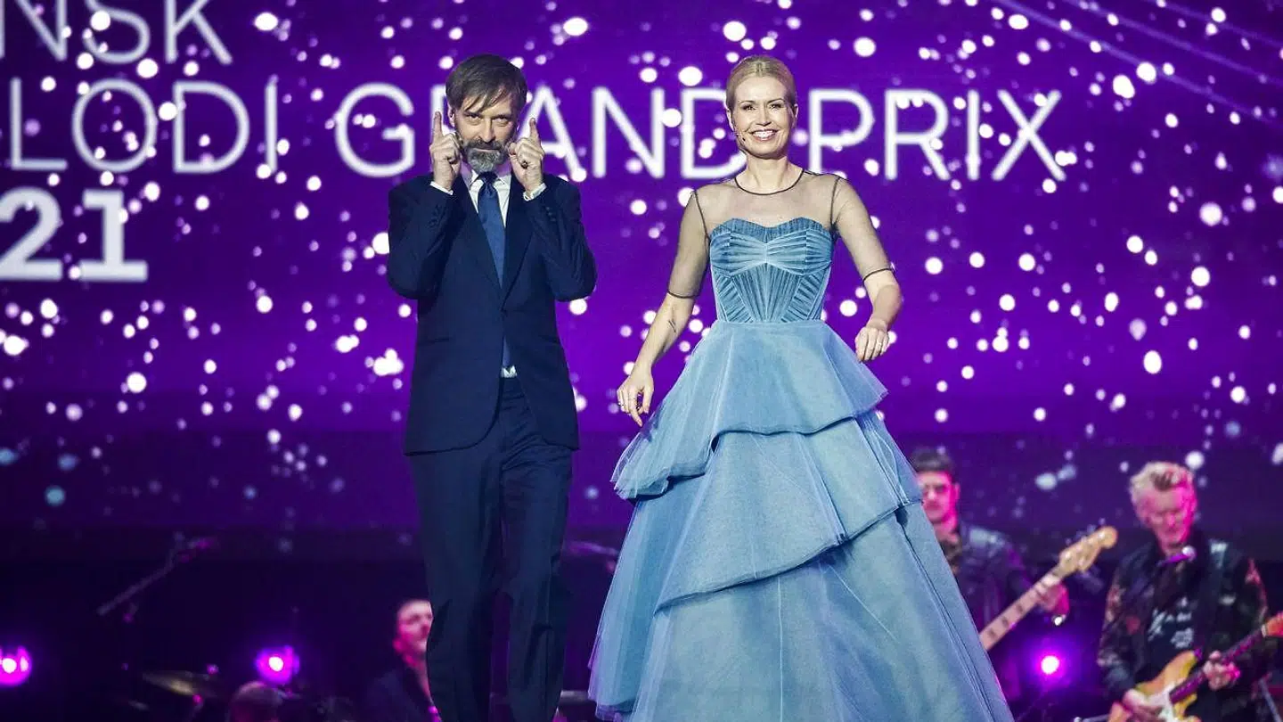 Tina Müller var en af værterne på årets 'Melodi Grand Prix'.