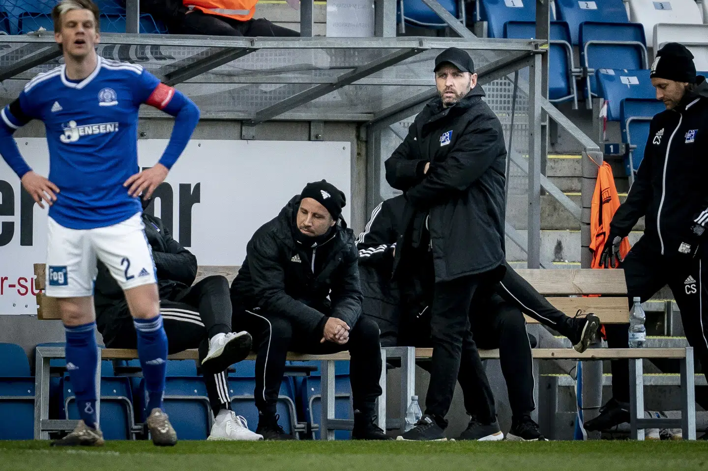 Carit Falch måtte tirsdag se sit hold smide en god mulighed for at komme nærmere Vejle i nedrykningsduellen i Superligaen. Mads Claus Rasmussen/Ritzau Scanpix
