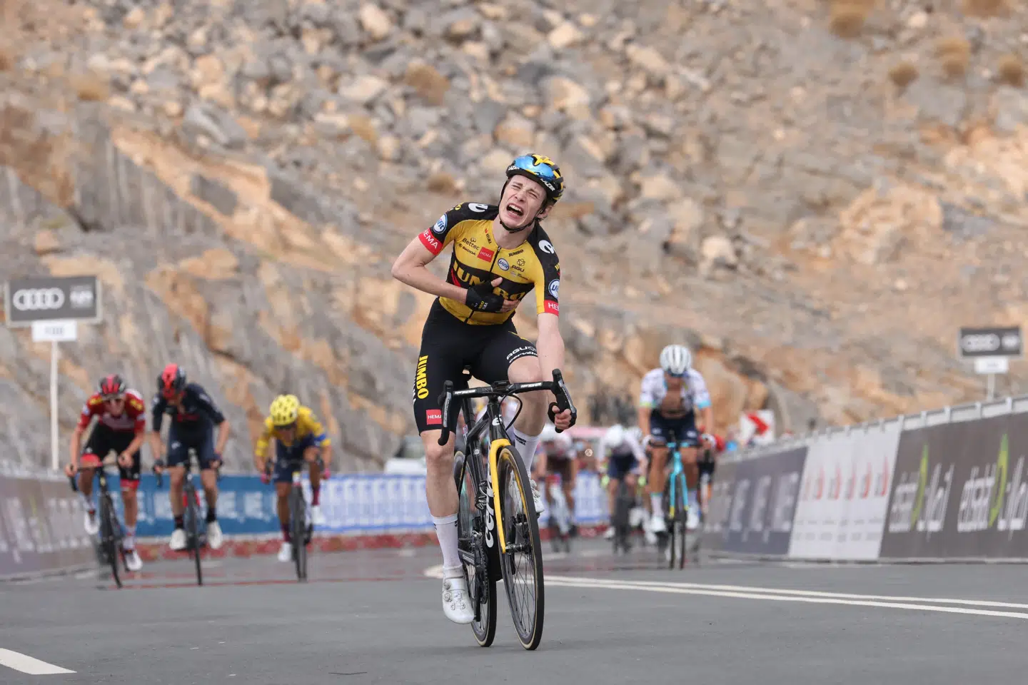 Jonas Vingegaard har allerede fire sejre på cv'et i 2021. Billedet stammer fra danskerens etapesejr i UAE Tour i februar. Giuseppe Cacace/Ritzau Scanpix