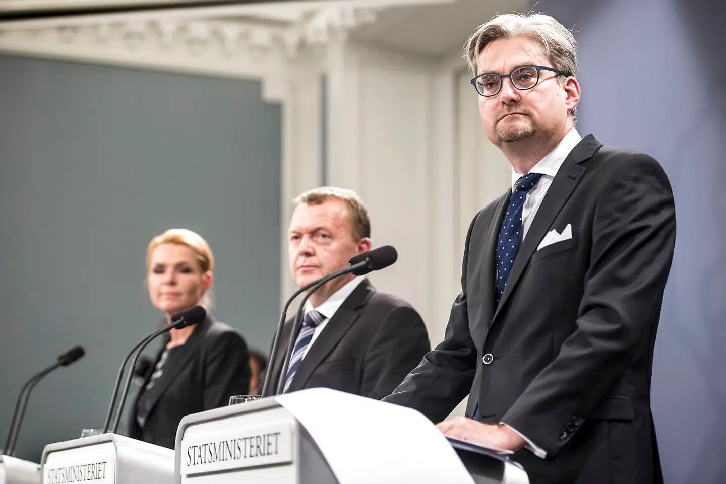 Daværende justitsminister Søren Pind og daværende statsminister Lars Løkke Rasmussen på et pressemøde midt i 2010erne.