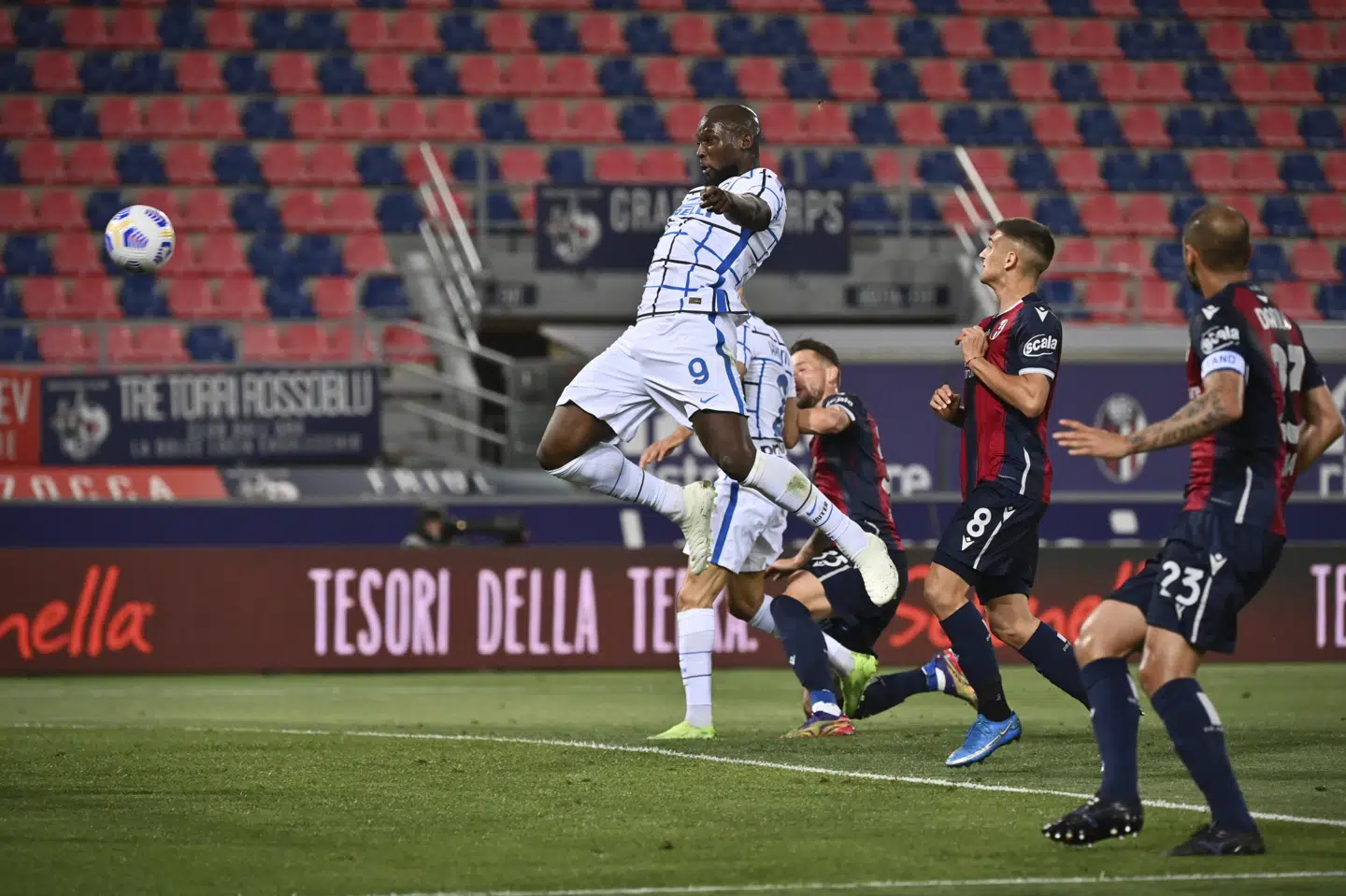 Romelu Lukaku bragte Inter foran efter en halv time. Massimo Paolone/Ritzau Scanpix