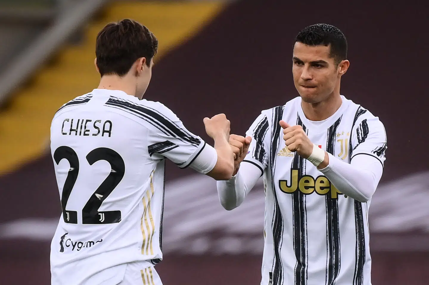Federico Chiesa og Cristiano Ronaldo scorede Juventus' to mål, da holdet spillede uafgjort mod Torino. Marco Bertorello/Ritzau Scanpix