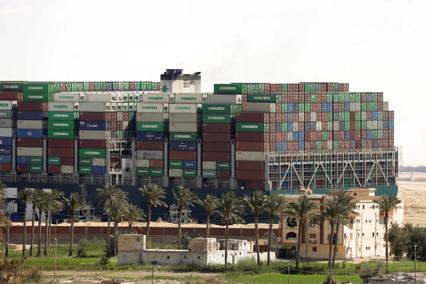 FILE PHOTO: A view shows the ship Ever Given, one of the world's largest container ships, after it was partially refloated, in Suez Canal, Egypt March 29, 2021. REUTERS/Mohamed Abd El Ghany/File Photo