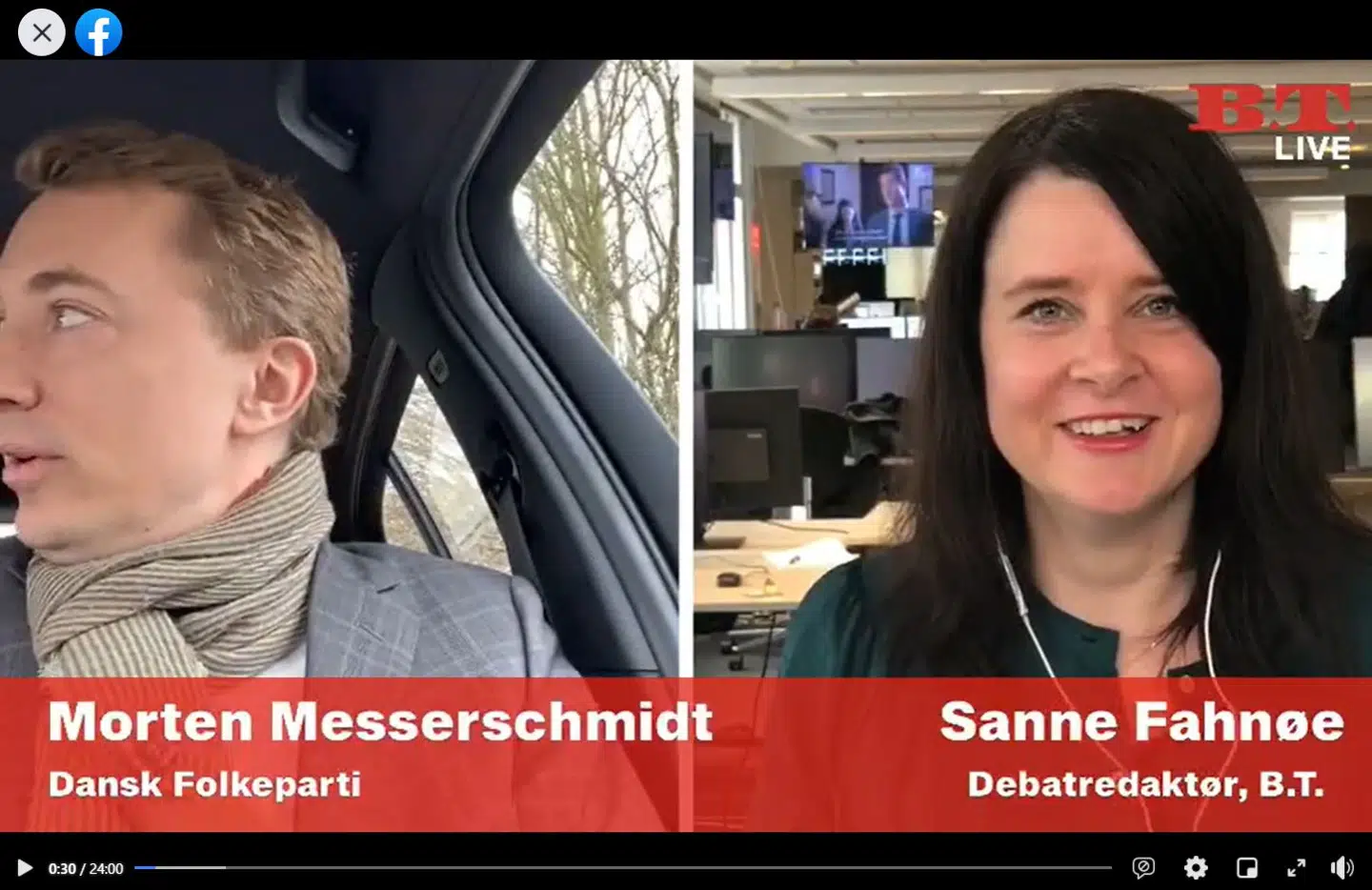 Morten Messerschmidt deltog i B.T. Live fra sin bil på Amager.