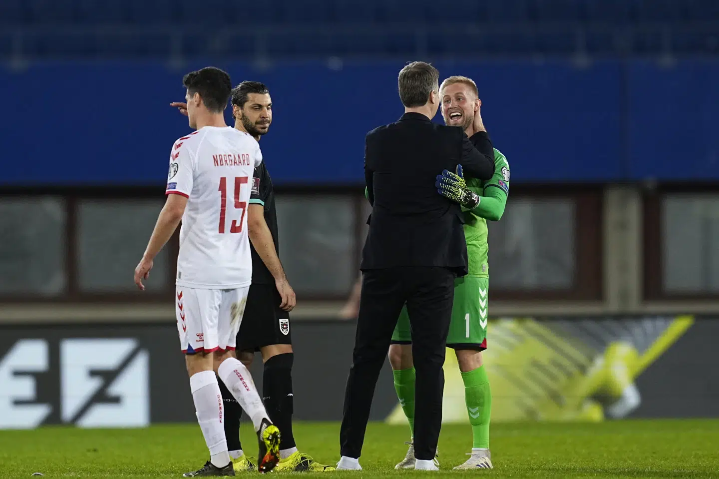 Kasper Hjulmand påpeger, at Kasper Schmeichel kun har haft brug for at lave en redning mod Moldova i løbet af den sidste uge. Mod Israel og Østrig var målmanden nærmest arbejdsløs, siger landstræneren. Kim Price/Ritzau Scanpix