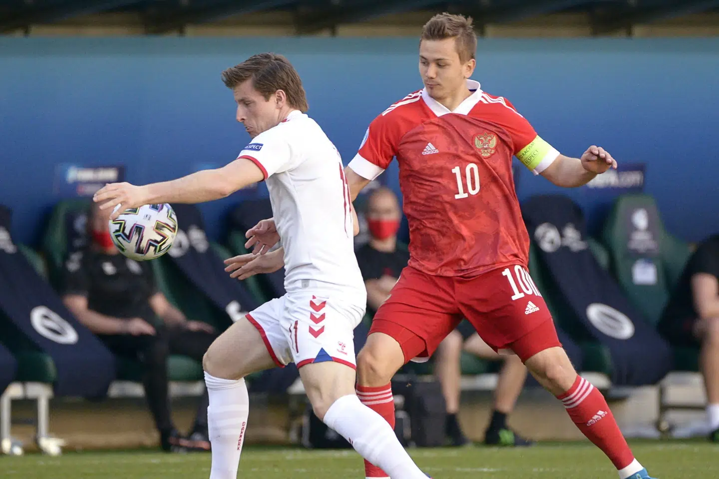 Anders Dreyer stod for Danmarks mål til 2-0 i onsdagens kamp mod Rusland ved U21-EM. Krizsan Csaba/Ritzau Scanpix