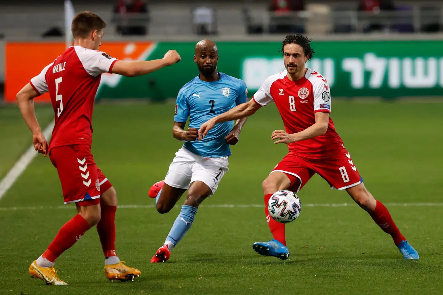 Thomas Delaney er normalt en hård hund på banen, men ved mandagens landsholdstræning lavede han et forrygende mål på skorpionspark. Jack Guez/Ritzau Scanpix