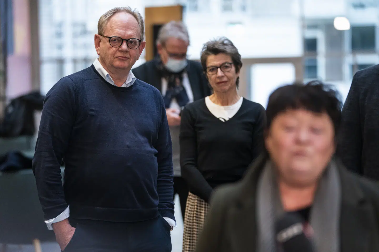 Socialpædagogernes formand, Benny Andersen, ses sammen med formand for Dansk Sygeplejeråd Grethe Christensen og Mona Striib (forrest), der er formand for FOA. (Arkivfoto) Martin Sylvest/Ritzau Scanpix