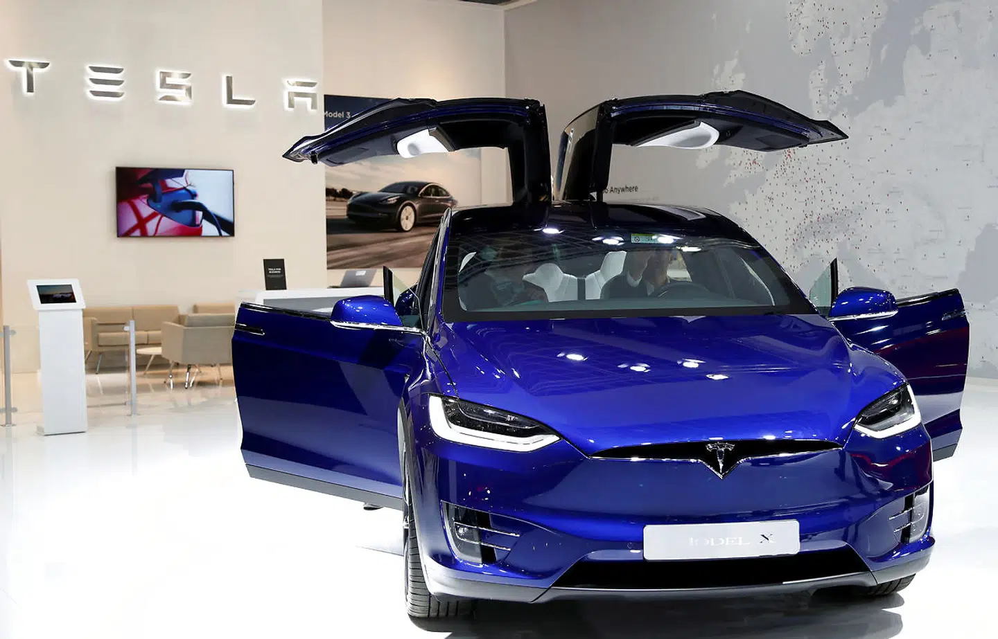 Tesla Model X, elektrisk bil på motorudstillingen i Bruxelles, Belgien.