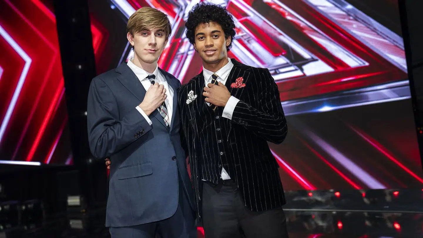 Simon & Marcus. 'X Factor' sæson 14, liveshow 4 på TV 2 fredag 19. marts 2021. (foto: Martin Sylvest/Ritzau Scanpix 2021). Simon ses til venstre på billedet.