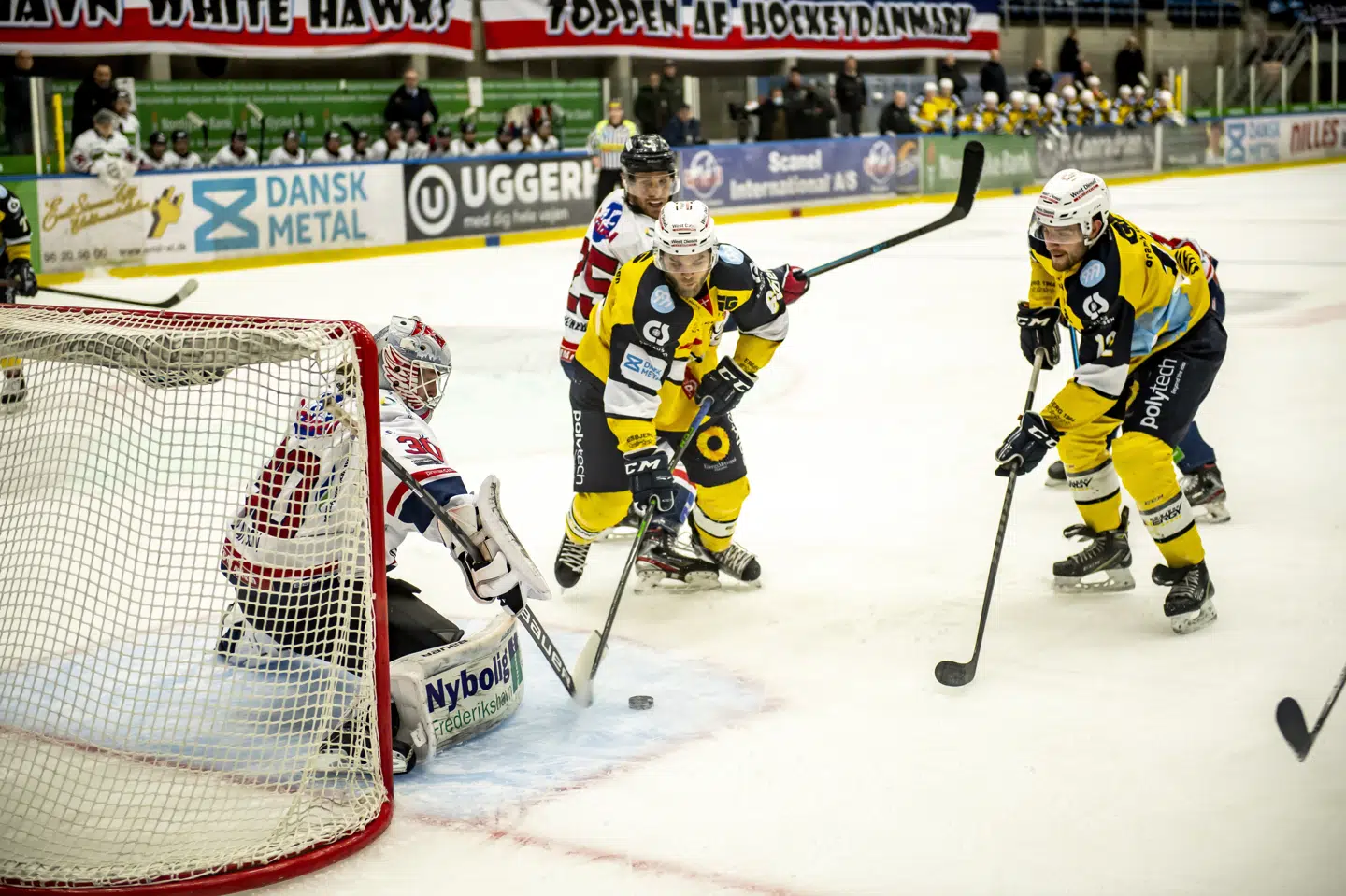 Esbjerg Energy havde masser af chancer, men fik først udlignet til sidst i den regulære spilletid mod Frederikshavn White Hawks. I overtiden vandt Frederikshavn dog alligevel. René Schütze/Ritzau Scanpix