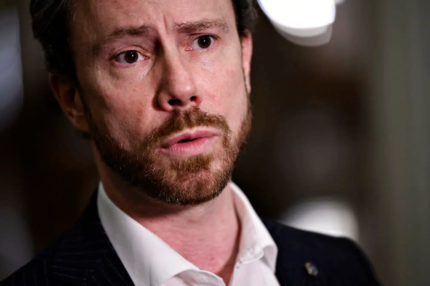 Jakob Ellemann-Jensen (V), efter statsministeren og partilederne for aftalepartierne har præsenteret en genåbningsplan, i Landstingssalen på Christiansborg i København, mandag 22. marts 2021. Bag aftalen står alle Folketingets partier bortset fra Nye Borgerlige. (Foto: Philip Davali/Ritzau Scanpix)