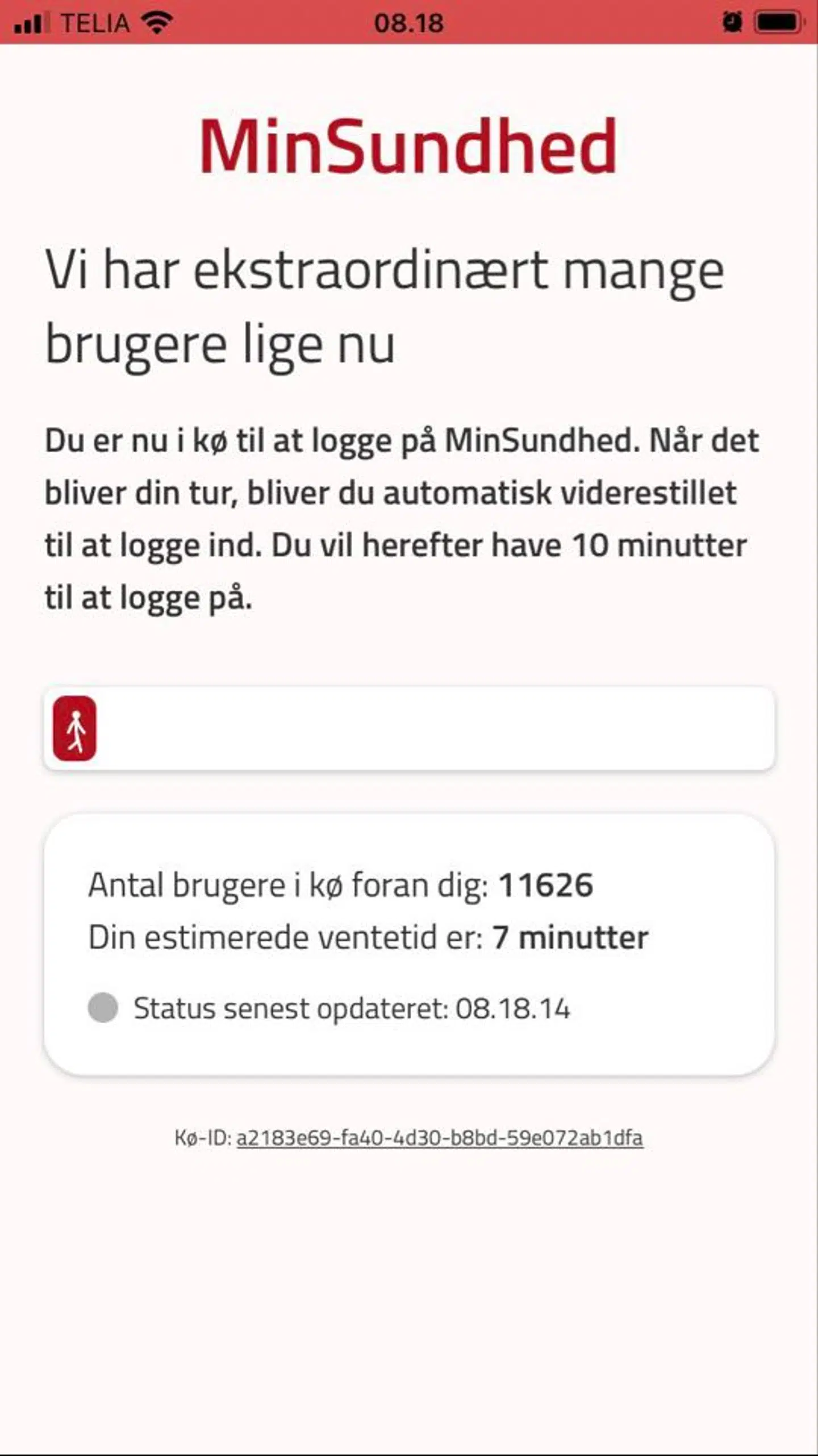 Tirsdag morgen ved 8.20-tiden får du denne besked, når du forsøger at tilgå appen 'Min Sundhed'.