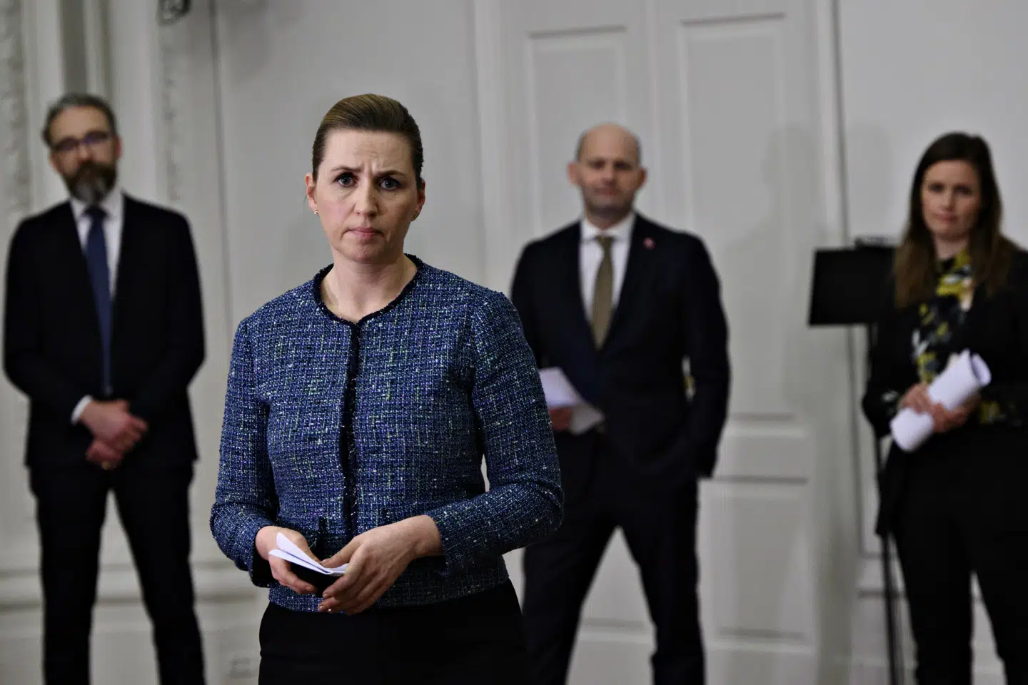 Statsminister Mette Frederiksen (S) kunne sammen med de fleste partier i Folketinget sent mandag aften præsentere en langsigtet genåbningsaftale. Philip Davali/Ritzau Scanpix