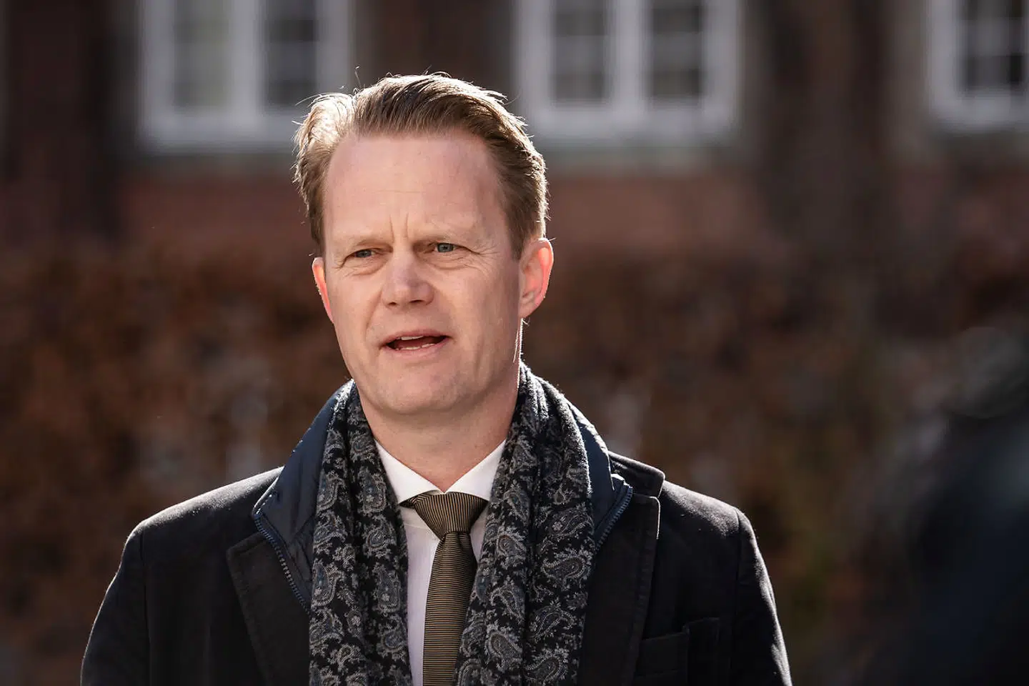 Jeppe Kofod (S) til dagens doorstep. Doorstep med EU kommissær for indre marked Thierry Breton og udenrigsminister Jeppe Kofod i København, torsdag den 18. marts 2021. Thierry Breton står i spidsen for Europa-Kommissionens særlige vaccine taskforce.. (Foto: Emil Helms/Ritzau Scanpix)