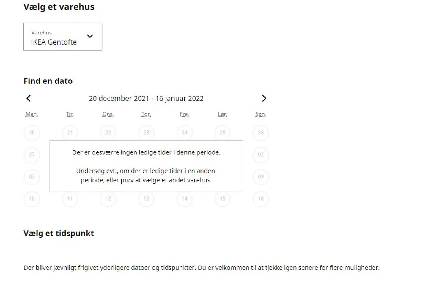 Ingen ledige tider i IKEA i Gentofte i år, da B.T. søndag forsøgte at booke en tid.