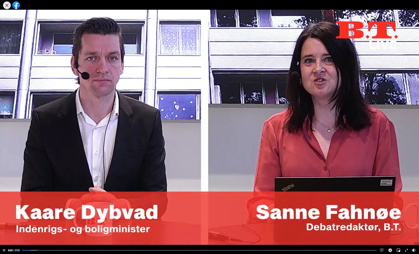 Kaare Dybvad i B.T.'s Facebook Live.