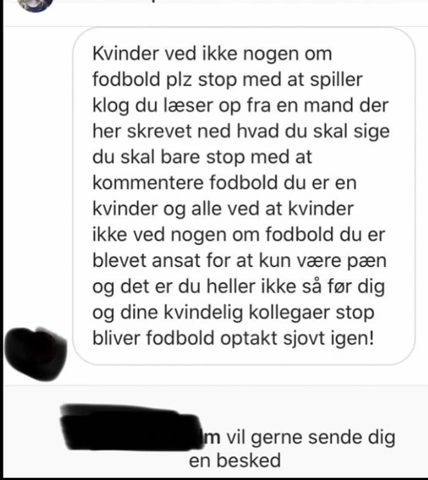 En anden af de beskeder, Helle Smidstrup har modtaget.