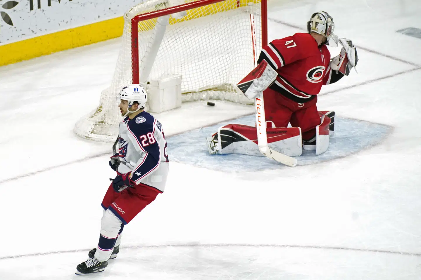 Her ses Oliver Bjorkstrand sekundet efter det kampafgørende mål. Gerry Broome/Ritzau Scanpix
