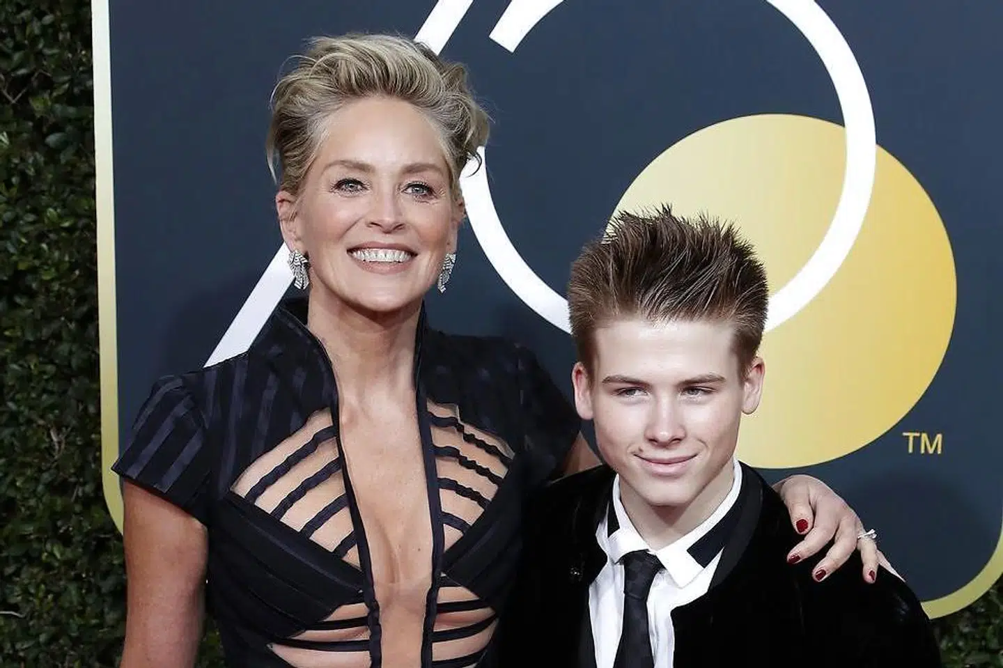 Sharon Stone med sin søn Roan Joseph Bronstein i 2018.