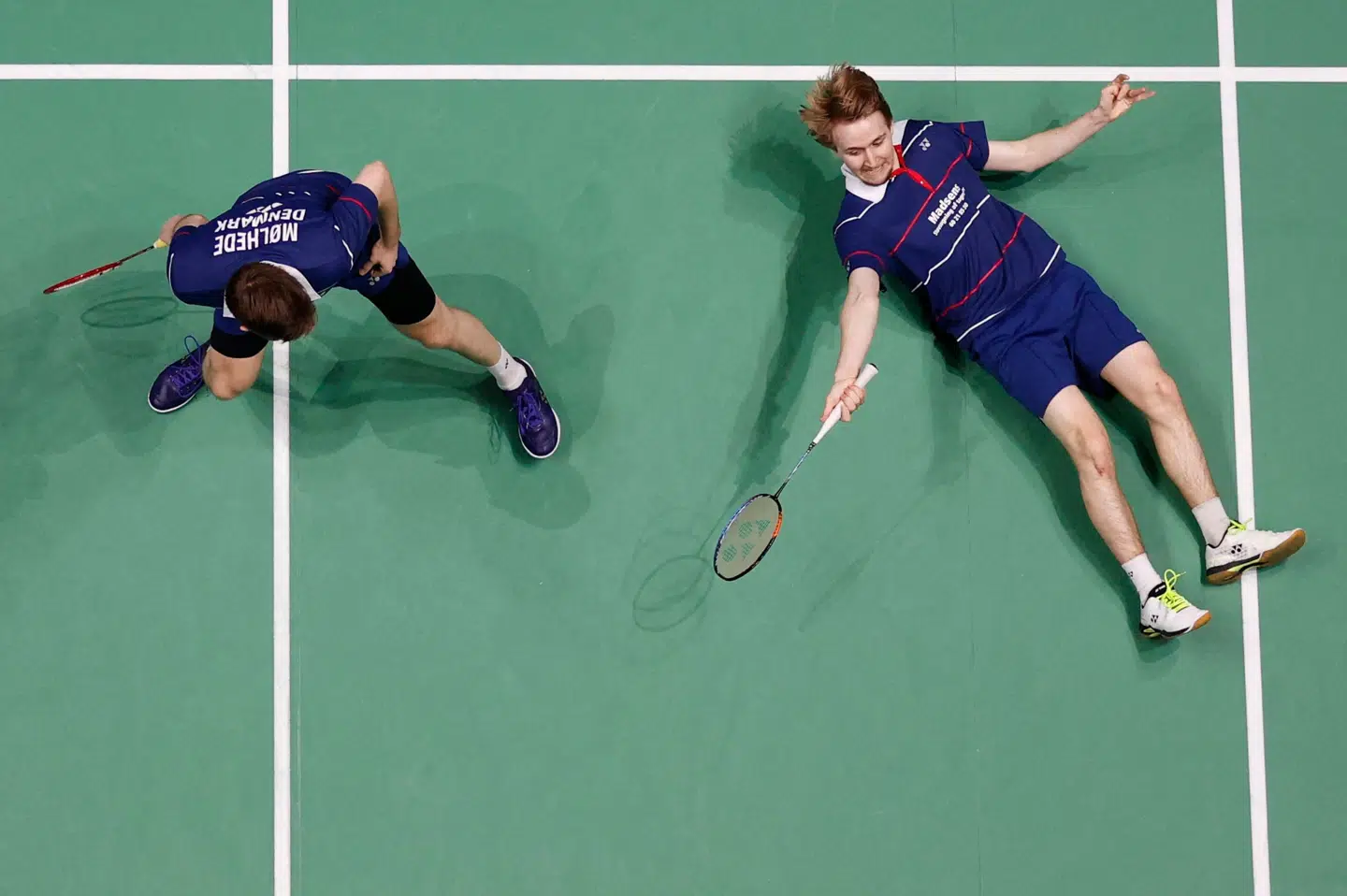 Jeppe Bay og Lasse Mølhede nåede overraskende hele vejen til semifinalerne i All England. Adrian Dennis/Ritzau Scanpix