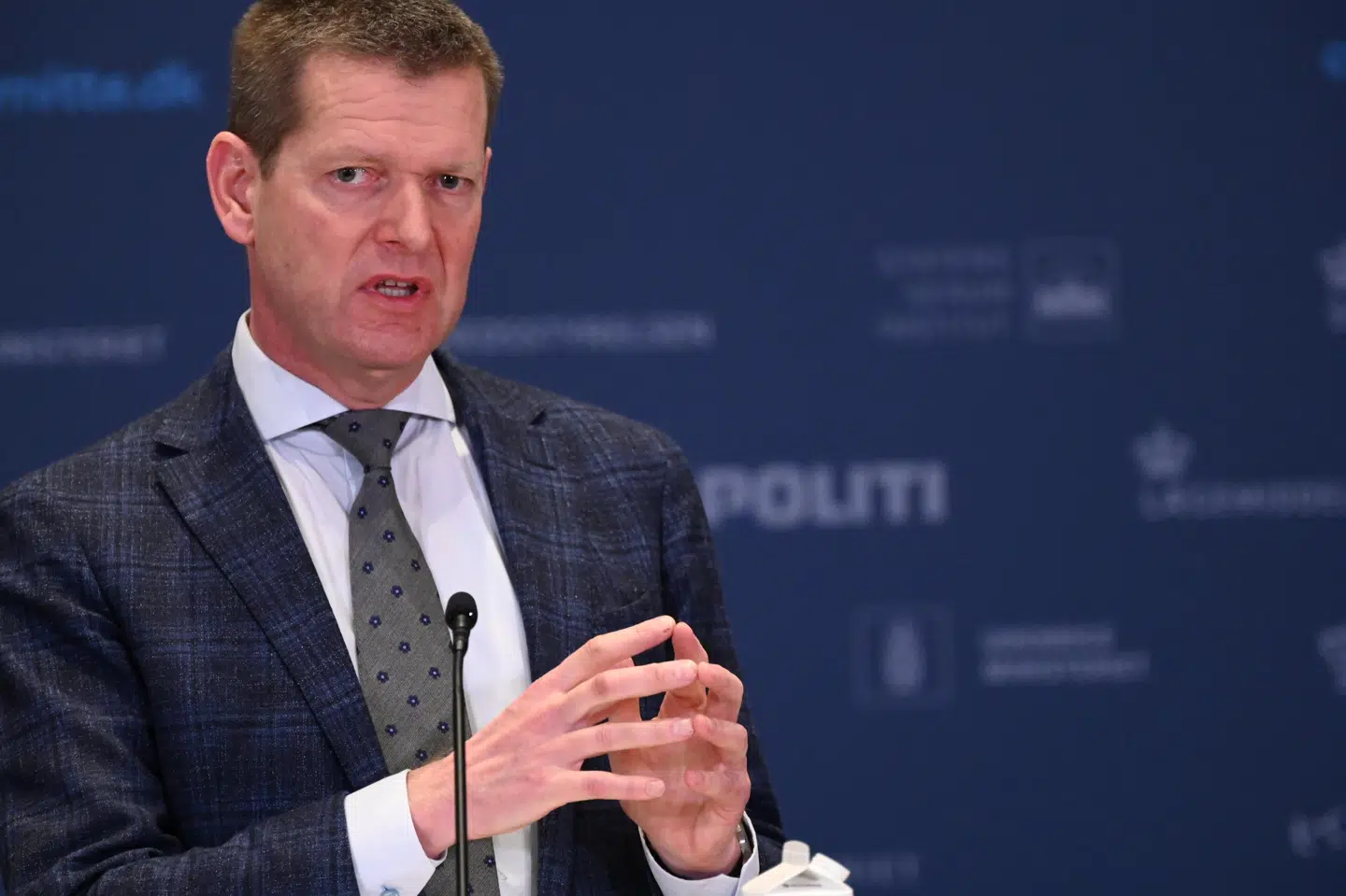 Direktør for Sundhedsstyrelsen Søren Brostrøm oplyser på et pressemøde, at man fortsætter med at holde AstraZeneca-vaccinen på pause. (Arkivfoto) Philip Davali/Ritzau Scanpix