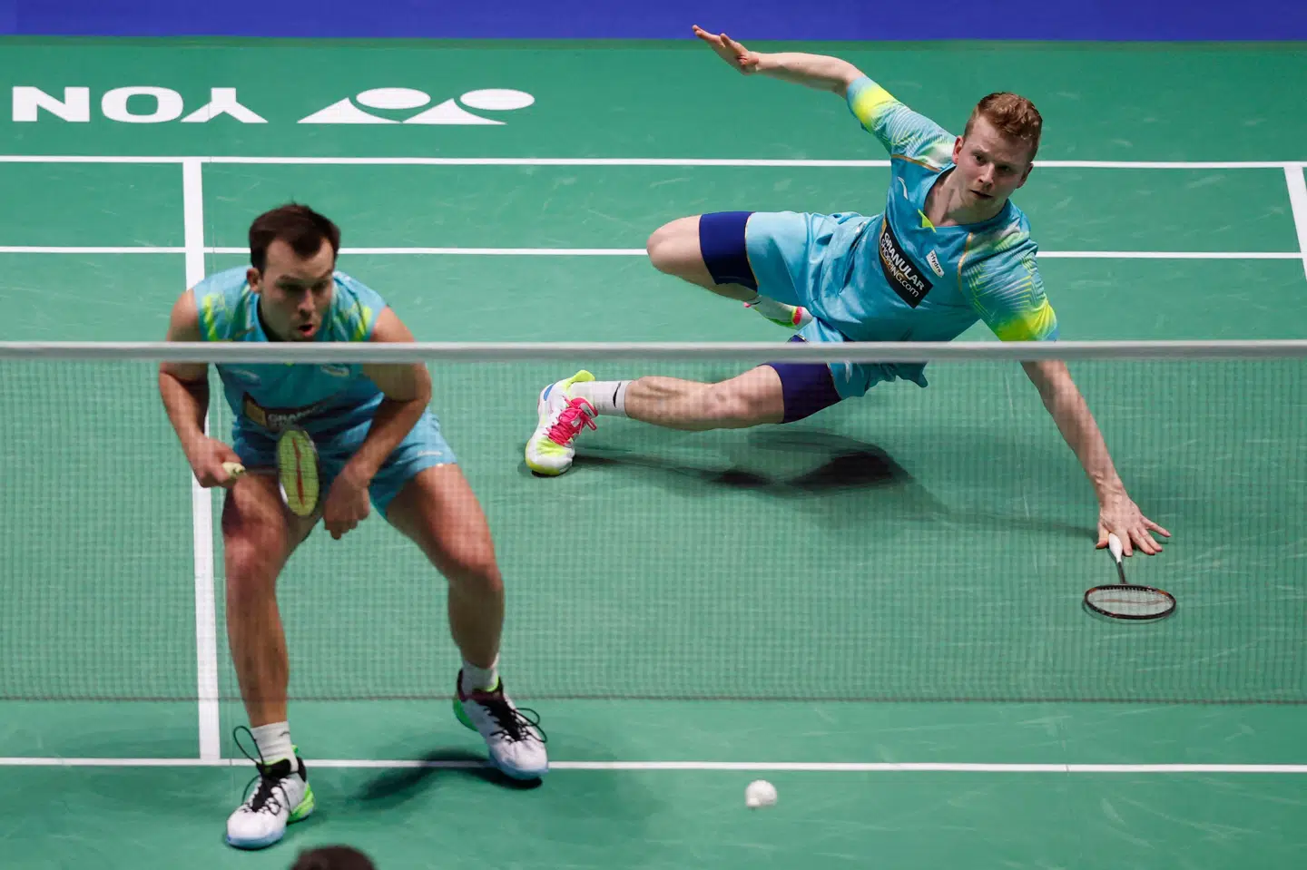 Kim Astrup og Anders Skaarup Rasmussen er klar til semifinalerne i All England. Adrian Dennis/Ritzau Scanpix