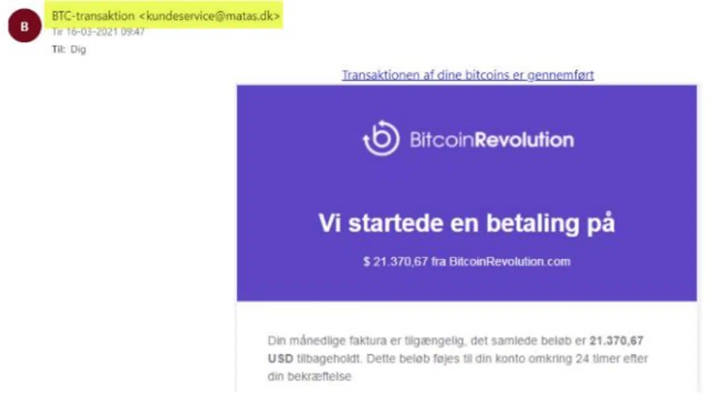 Sådan her ser den falske mail ud.