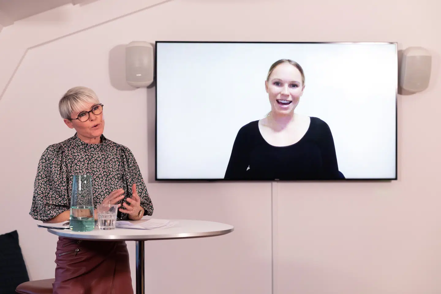 Caroline Wozniacki holdt oplæg i Gigtforeningen torsdag aften og var med via en videoforbindelse. Line Braun Danielsen var moderator ved eventet. Tenna Fonnesbo/Free