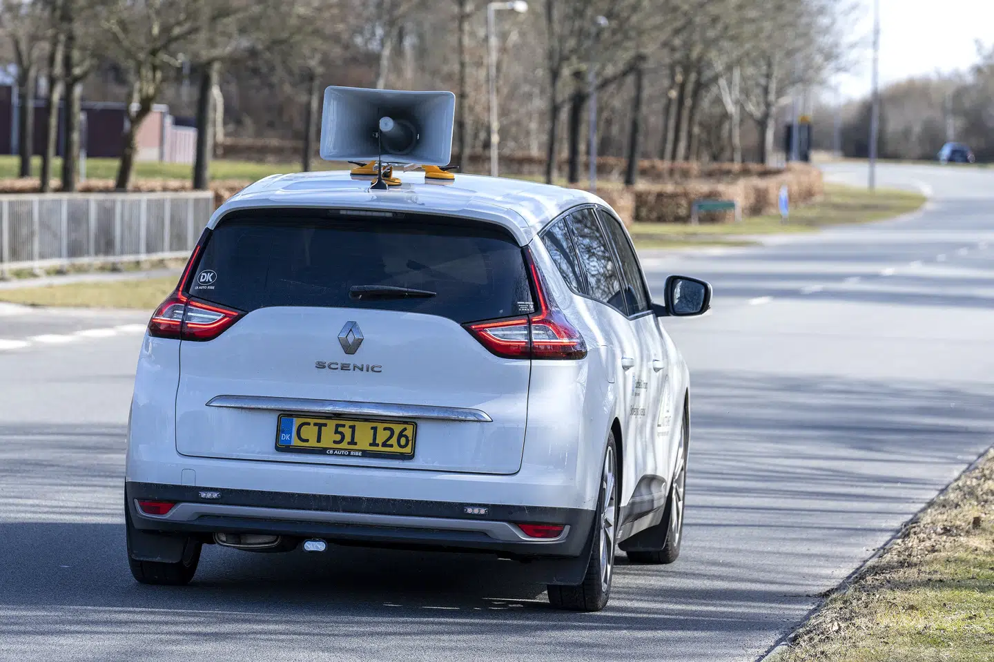 Esbjerg Kommune opfordrer borgere til at lave sig teste via en højttalervogn, i Esbjerg torsdag 18. marts 2021. John Randeris/Ritzau Scanpix