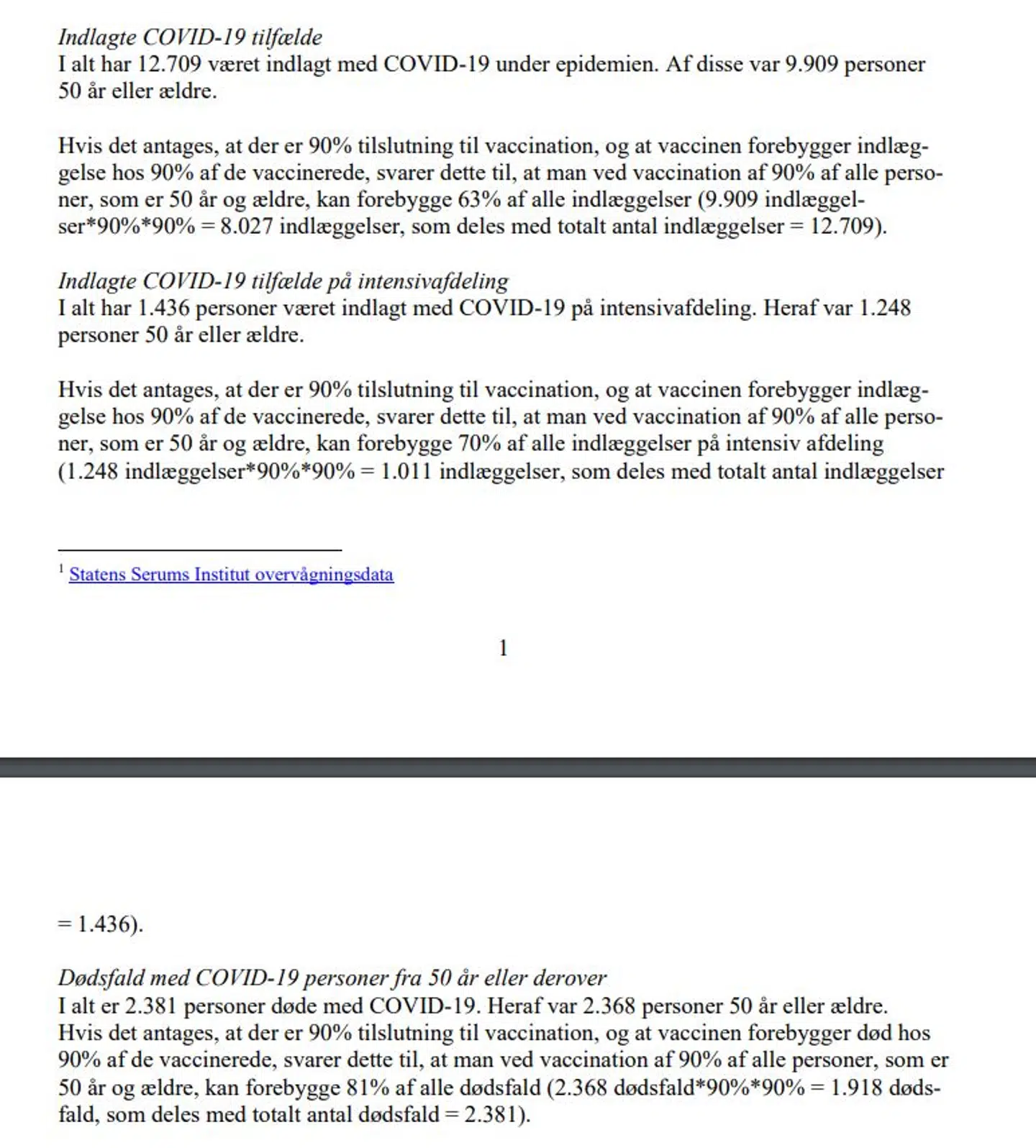 Dette er Sundhedsstyrelsens beregninger. De viser, hvor meget indlæggelser og dødsfald vil falde, når alle over 50 år er tilbudt vaccinen.