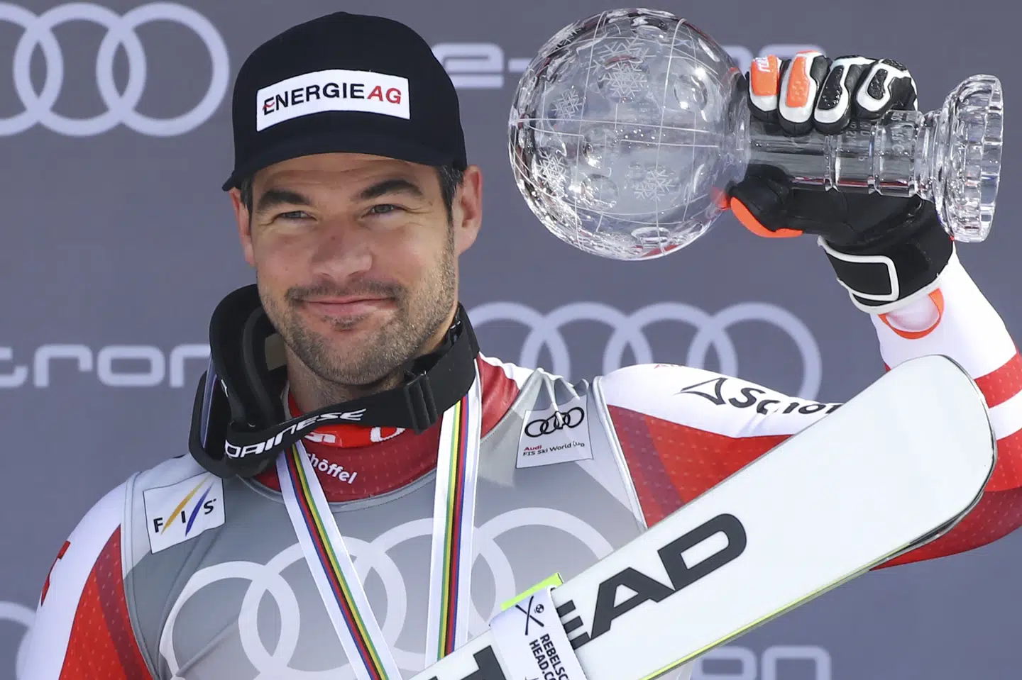 Vincent Kriechmayr vandt sin første disciplintitel uden at komme i aktion i sidste løb. Marco Trovati/Ritzau Scanpix