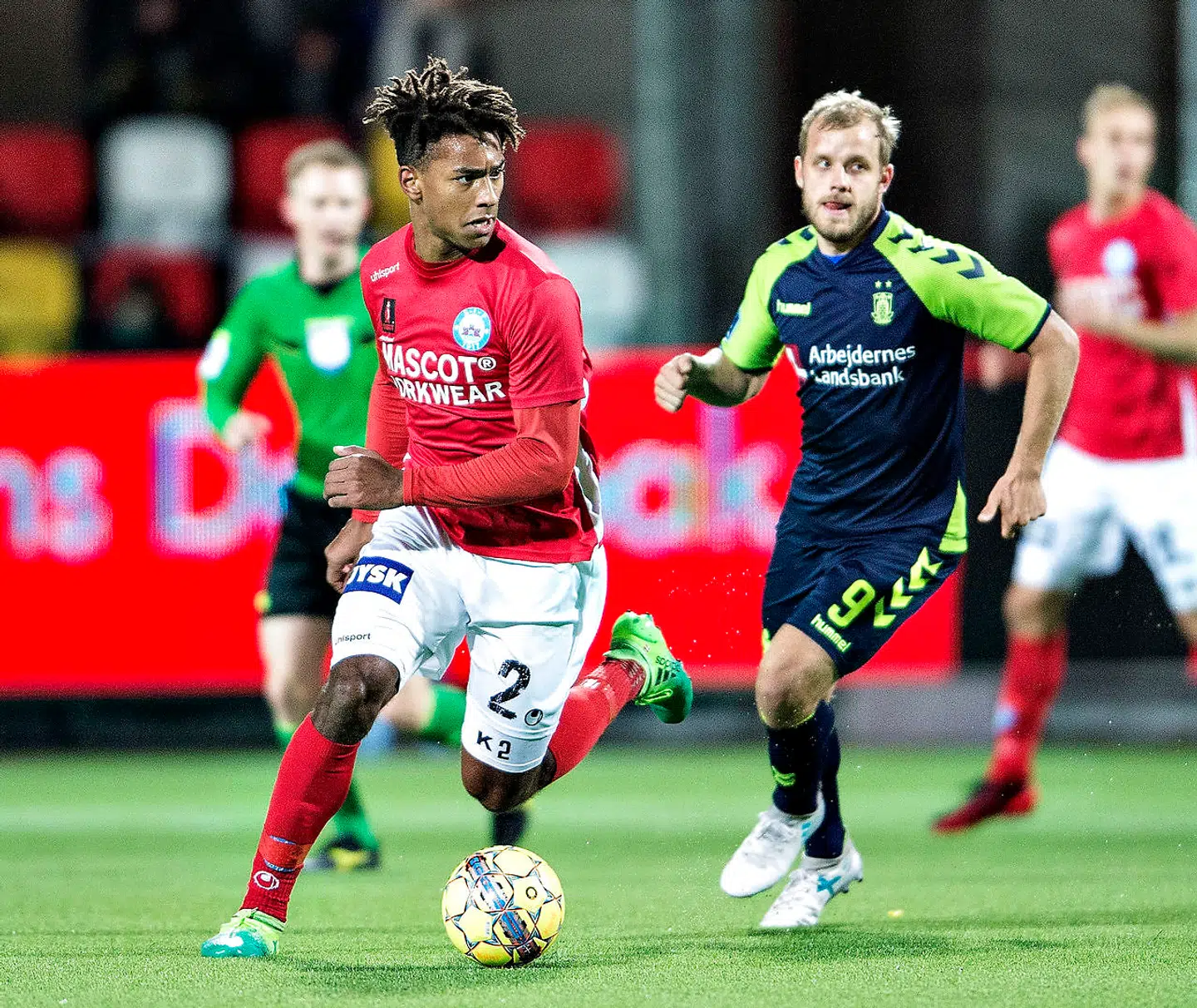 Silkeborgs Sammy Skytte i kamp for Silkeborg mod Brøndby. (Foto: Henning Bagger/Ritzau Scanpix)
