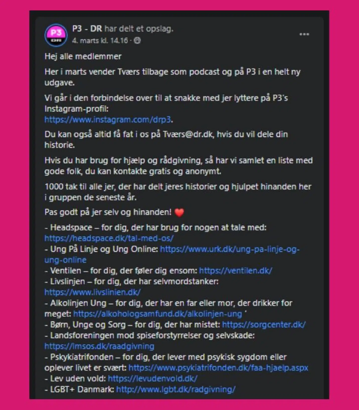 Opslaget så sådan ud. B.T. har fået det tilsendt af Julie Blicher.