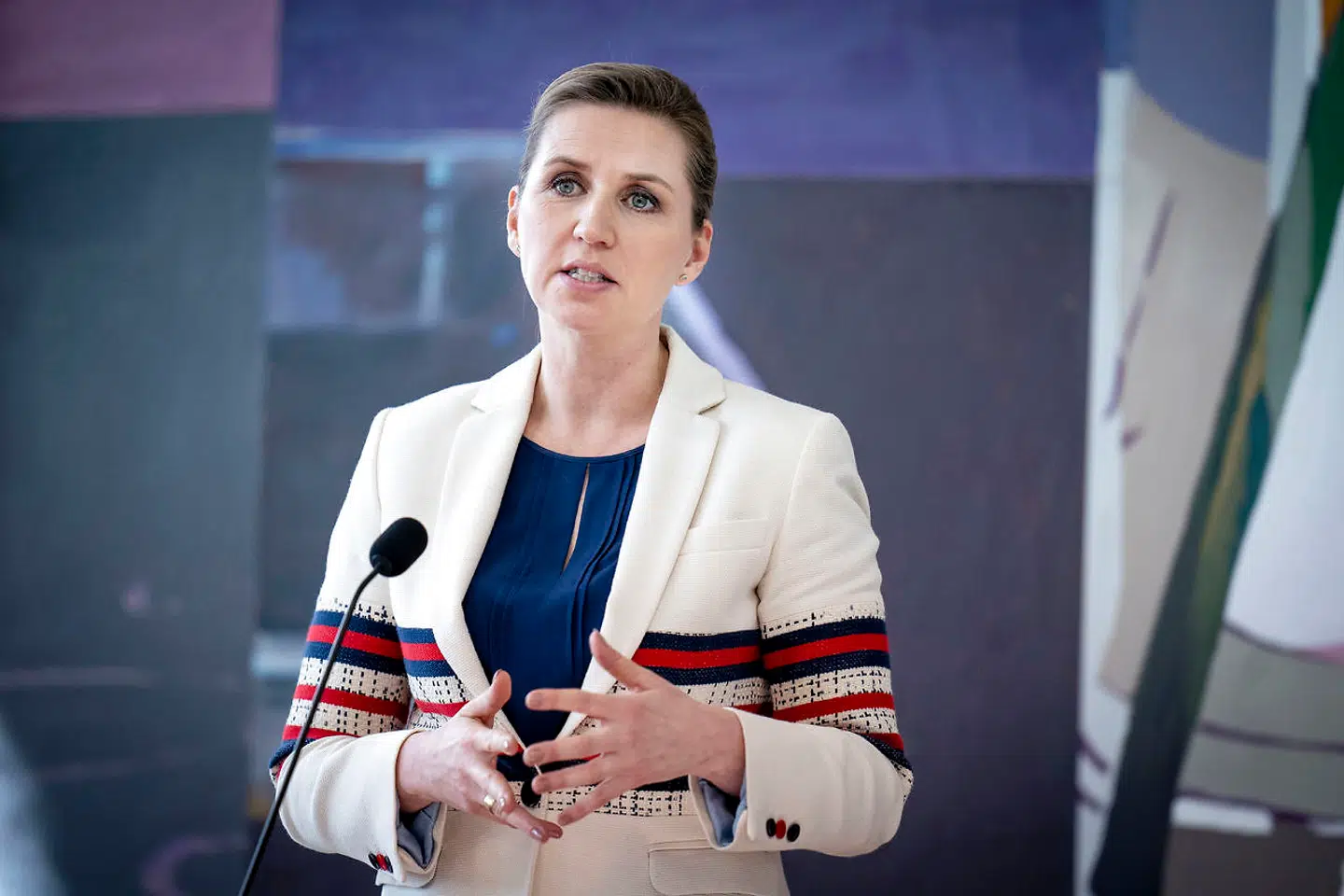 Doorstep med statsminister Mette Frederiksen (S) i Landstingssalen på Christiansborg efter statsministerens spørgetime i Folketingssalen, tirsdag den 16. marts 2021.. (Foto: Liselotte Sabroe/Ritzau Scanpix)