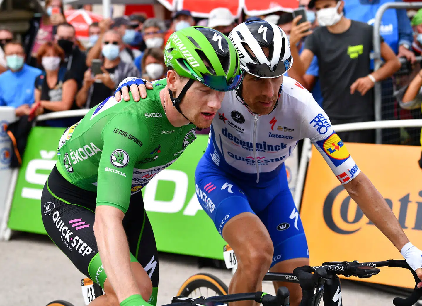 Michael Mørkøv (th.) og Sam Bennett udgør et stærkt makkerpar. Her ses de ved Tour de France 2020.