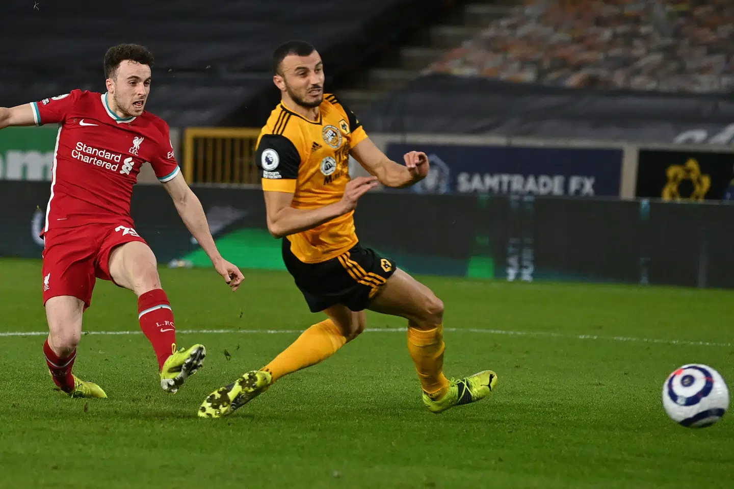 Diogo Jota scorede sejrsmålet kort før pausen. Paul Ellis/Ritzau Scanpix