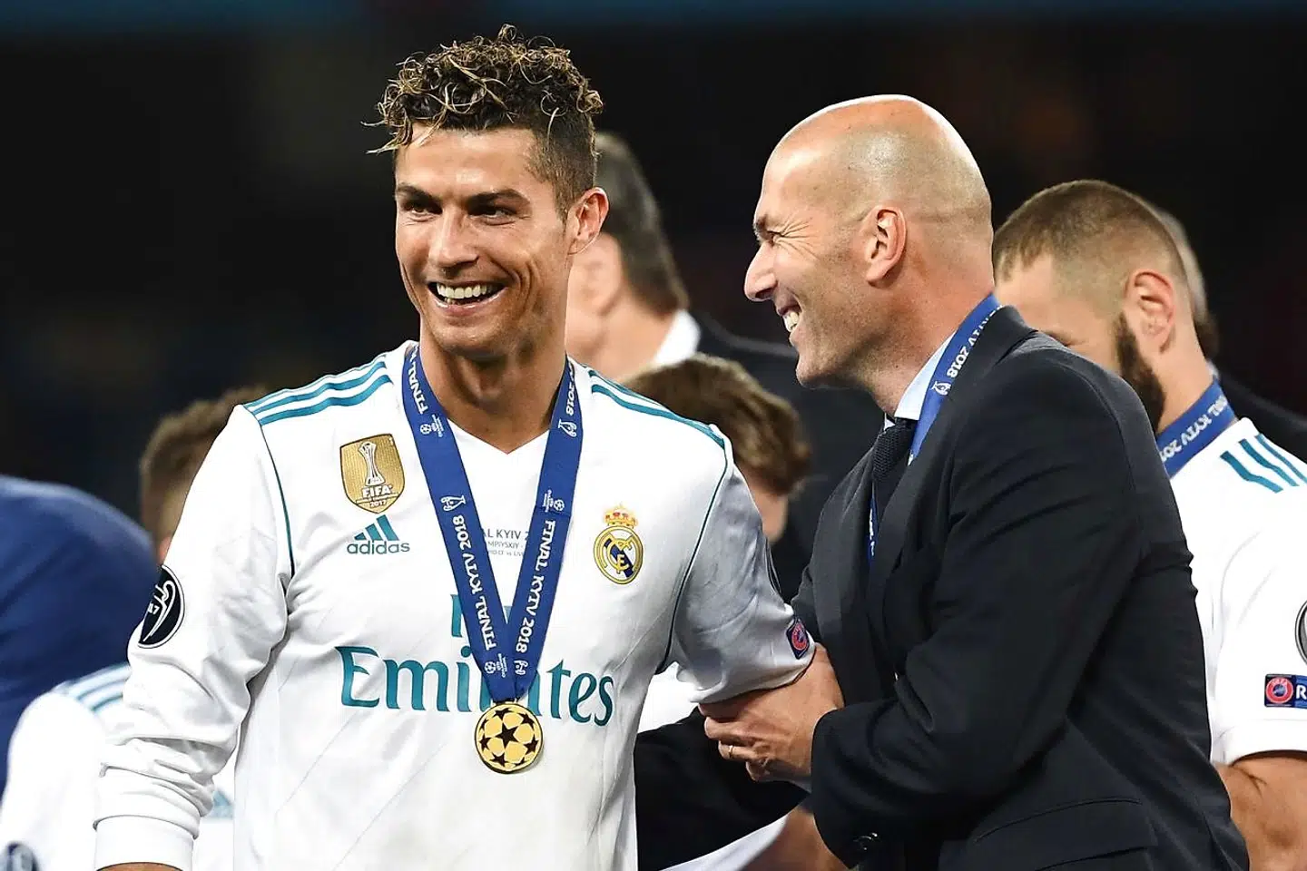 Her ses Zinedine Zidane og Ronaldo sammen efter sejren i Champions League-finalen i 2018.