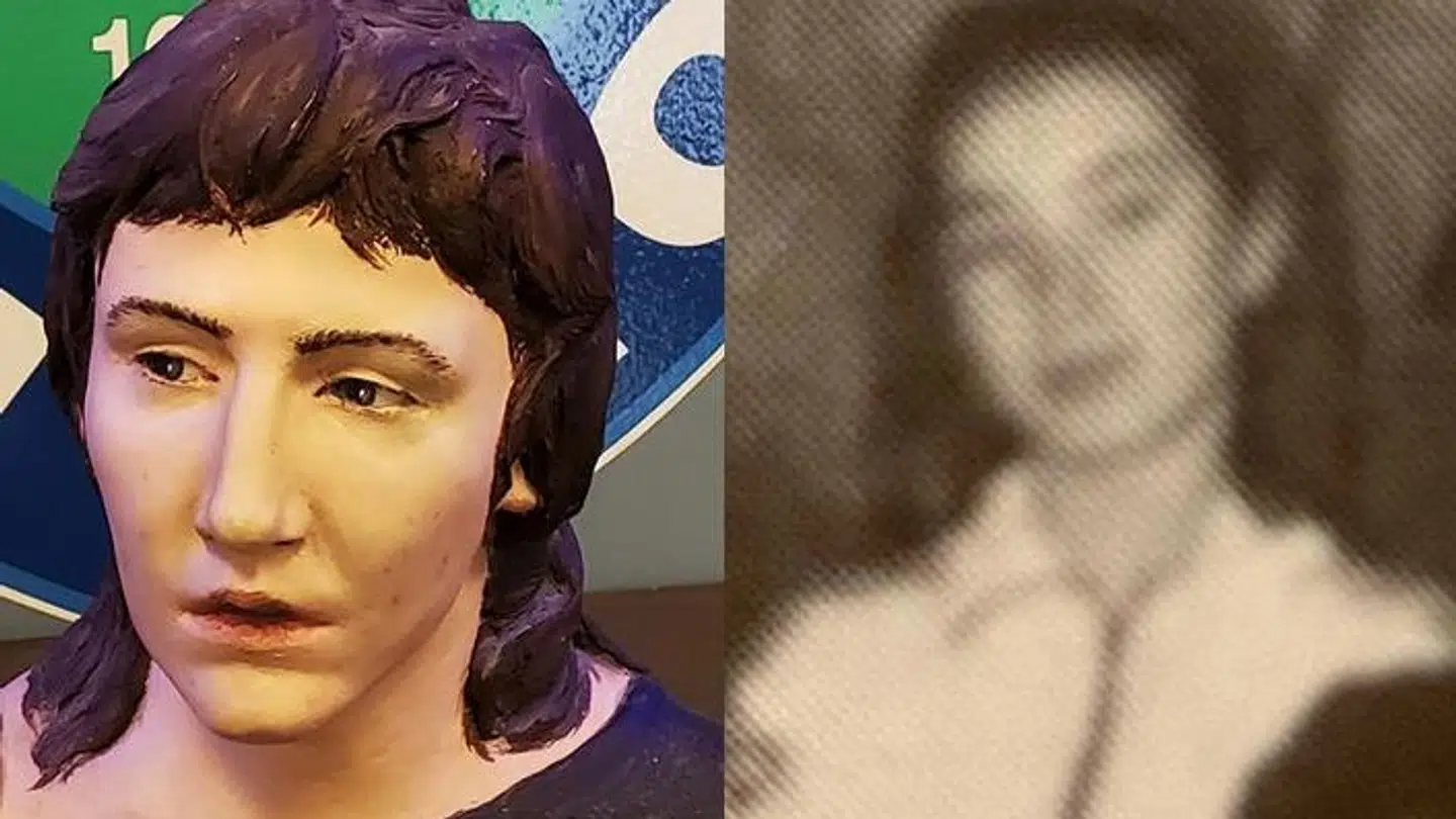 En ansigtsmodel som politiet lavede ud fra skelettets udformning – samt et billede af Lisa Todd fra en skoleårbog.