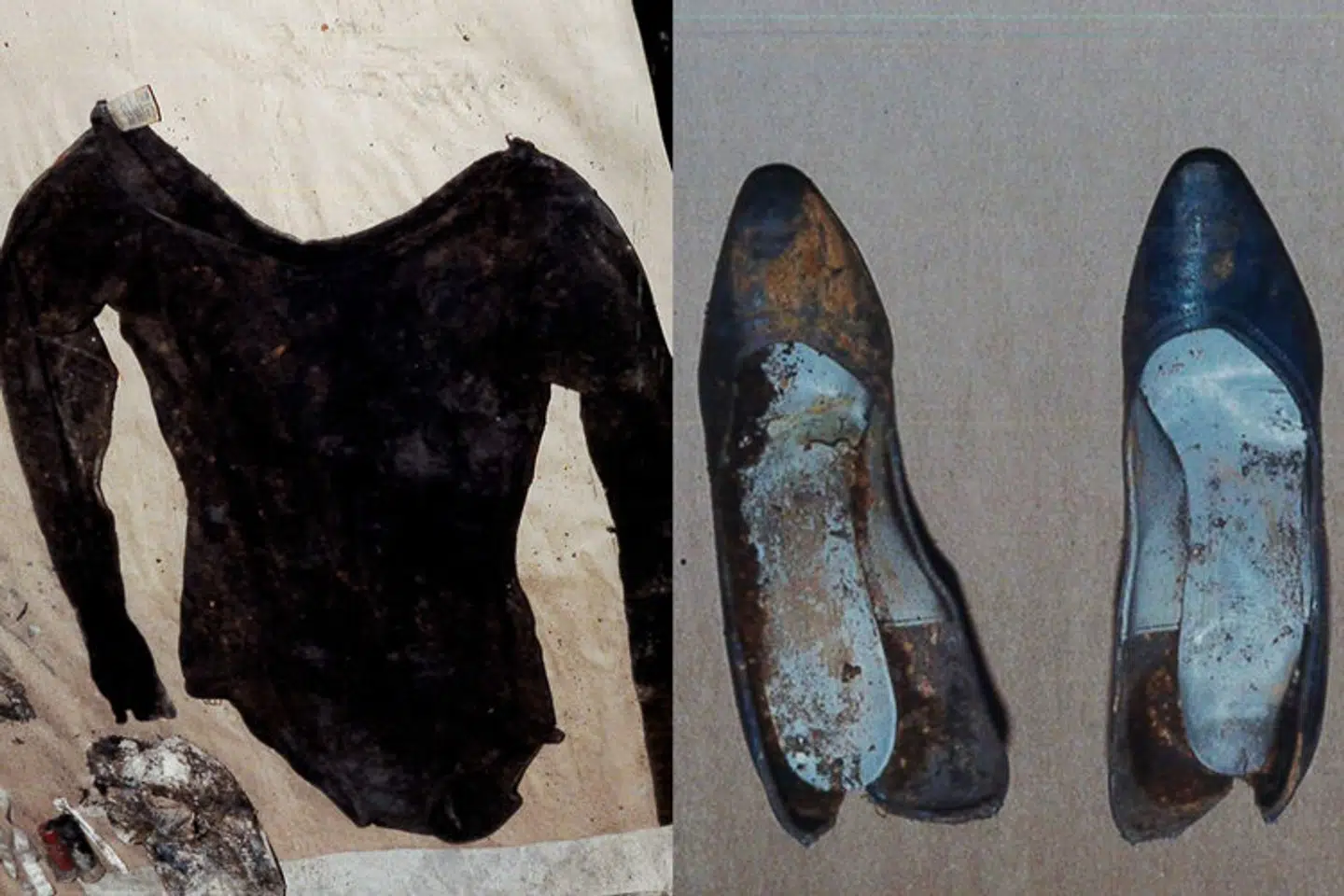 Tøjet som blev fundet på skelettet i brønden.