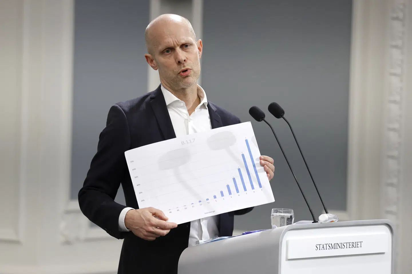 Direktør for Statens Serum Institut Henrik Ullum under pressemødet i Spejlsalen i Statsministeriet i København onsdag den 24. februar 2021 om coronasituationen. Jens Dresling/Ritzau Scanpix