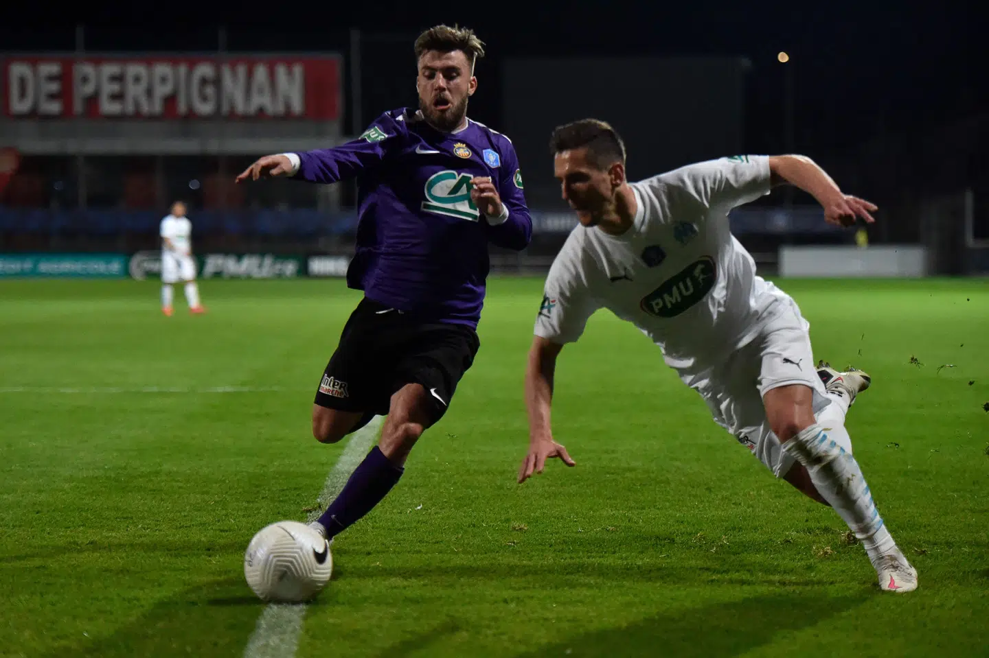 Marseilles Arkadiusz Milik mister balancen i pokalopgøret mod Canet, som sensationelt slog den sydfranske storklub ud. Raymond Roig/Ritzau Scanpix